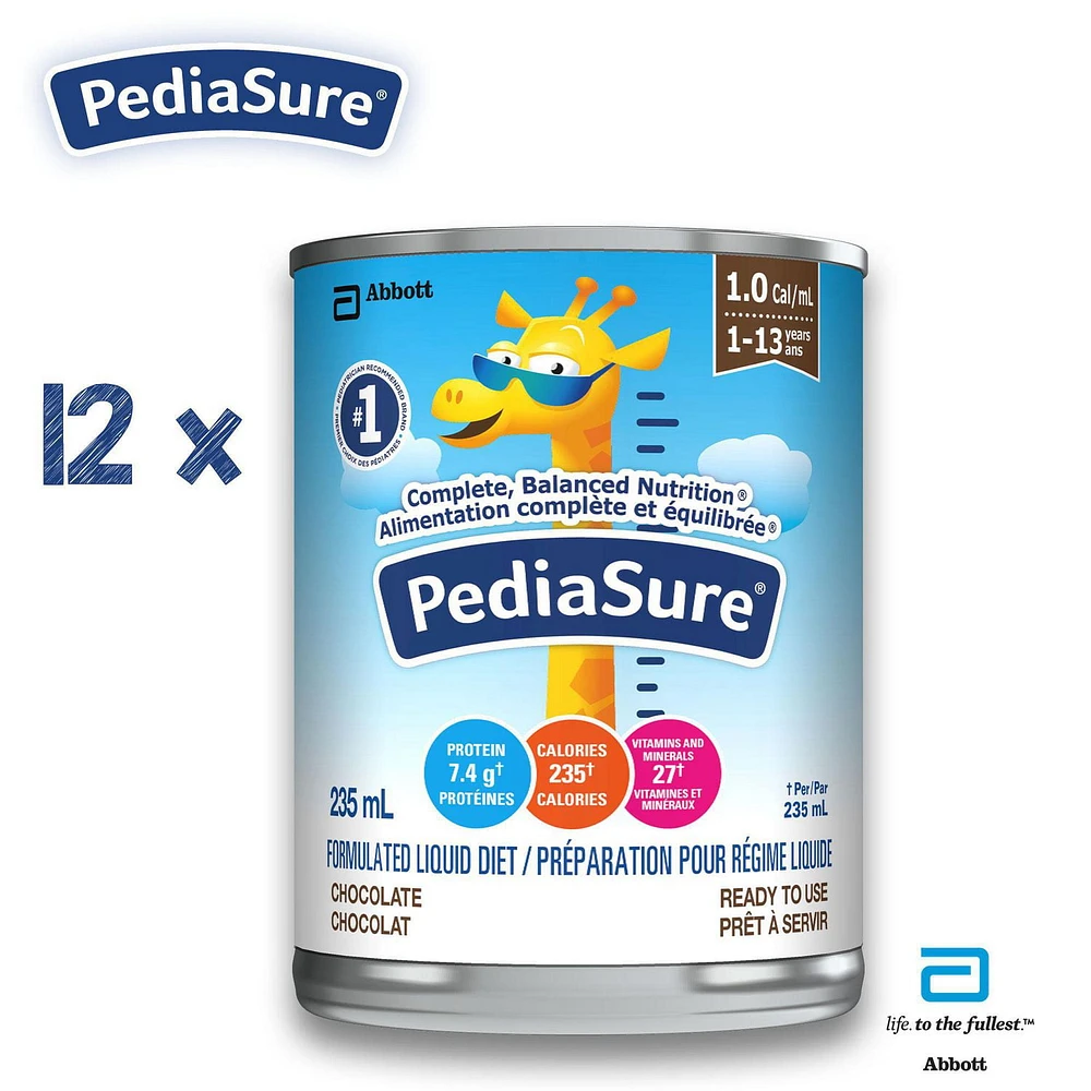 PediaSure®, Formulated Liquid Diet, Chocolate, 12 count, 2820 mL, 12 x 235 mL (12-pack)