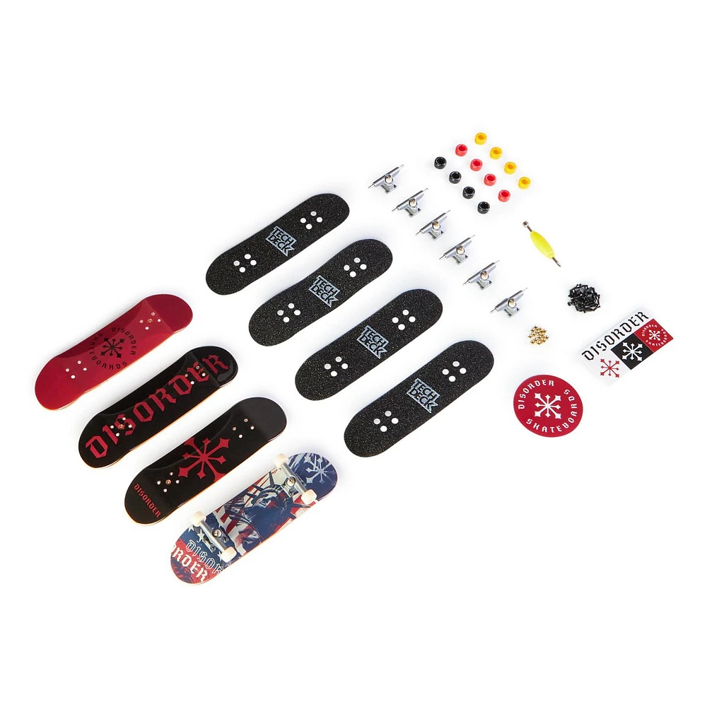 Tech Deck, Ultra DLX Fingerboard 4-Pack, Disorder Skateboards, Collectible and Customizable Mini Skateboards