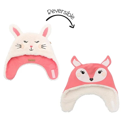 FlapJackKids - Baby, Toddler, Kids, Girls Reversible Sherpa Fleece Hat - Double Layered - Bunny/Deer