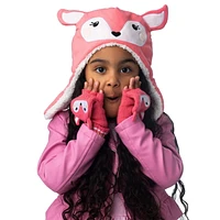 FlapJackKids - Baby, Toddler, Kids, Girls Reversible Sherpa Fleece Hat - Double Layered - Bunny/Deer