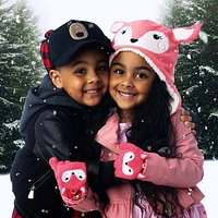 FlapJackKids - Baby, Toddler, Kids, Girls Reversible Sherpa Fleece Hat - Double Layered - Bunny/Deer