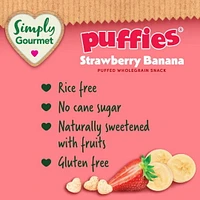 Simply Gourmet Puffies Strawberry Banana baby snack, Puffed grain snacks