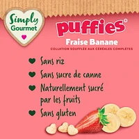 Simply Gourmet Puffies Strawberry Banana baby snack, Puffed grain snacks