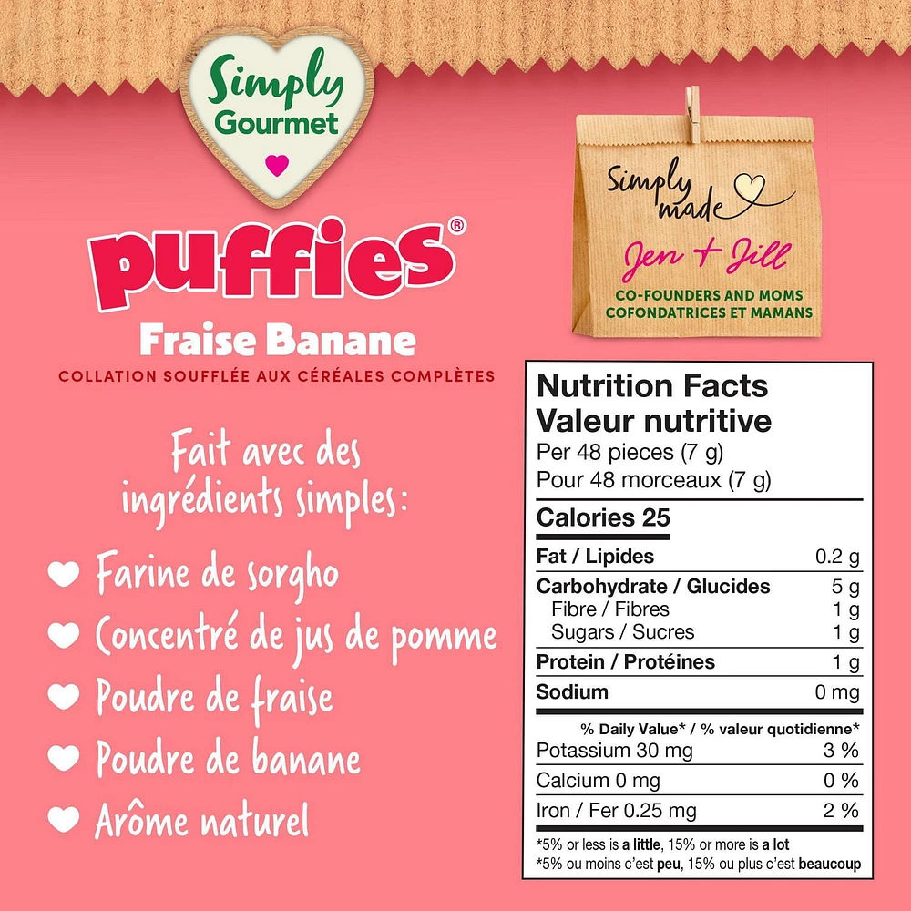 Simply Gourmet Puffies Strawberry Banana baby snack, Puffed grain snacks