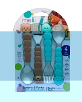 melii Spoon, Fork & Knife Set, Stainless Steel – Bulldog, Cat, Shark, Bear – BPA Free, Dishwasher safe