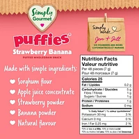 Simply Gourmet Puffies Strawberry Banana baby snack, Puffed grain snacks