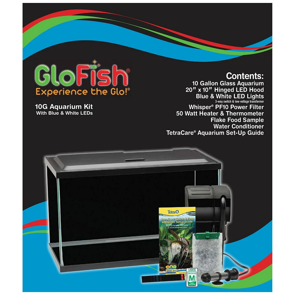 Glofish 10 Gallon Trousee d'Aquarium, Comprend L’Éclairage LED Et Le Décor