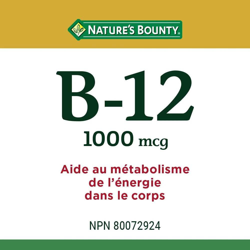 NATURE'S BOUNTY Vitamin B-12, 1000 mcg, Helps Energy Metabolism, Helps Red Blood Cell Formation, Prevents Vitamin B-12 Deficiencies, Supports Immune System, Tablets 100.0 count, 100 Tablets