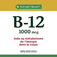 NATURE'S BOUNTY Vitamin B-12, 1000 mcg, Helps Energy Metabolism, Helps Red Blood Cell Formation, Prevents Vitamin B-12 Deficiencies, Supports Immune System, Tablets 100.0 count, 100 Tablets