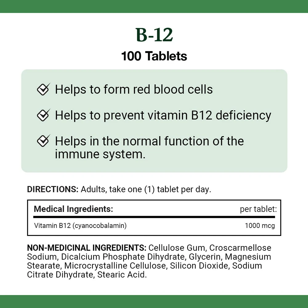 NATURE'S BOUNTY Vitamin B-12, 1000 mcg, Helps Energy Metabolism, Helps Red Blood Cell Formation, Prevents Vitamin B-12 Deficiencies, Supports Immune System, Tablets 100.0 count, 100 Tablets