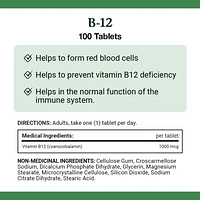 NATURE'S BOUNTY Vitamin B-12, 1000 mcg, Helps Energy Metabolism, Helps Red Blood Cell Formation, Prevents Vitamin B-12 Deficiencies, Supports Immune System, Tablets 100.0 count, 100 Tablets