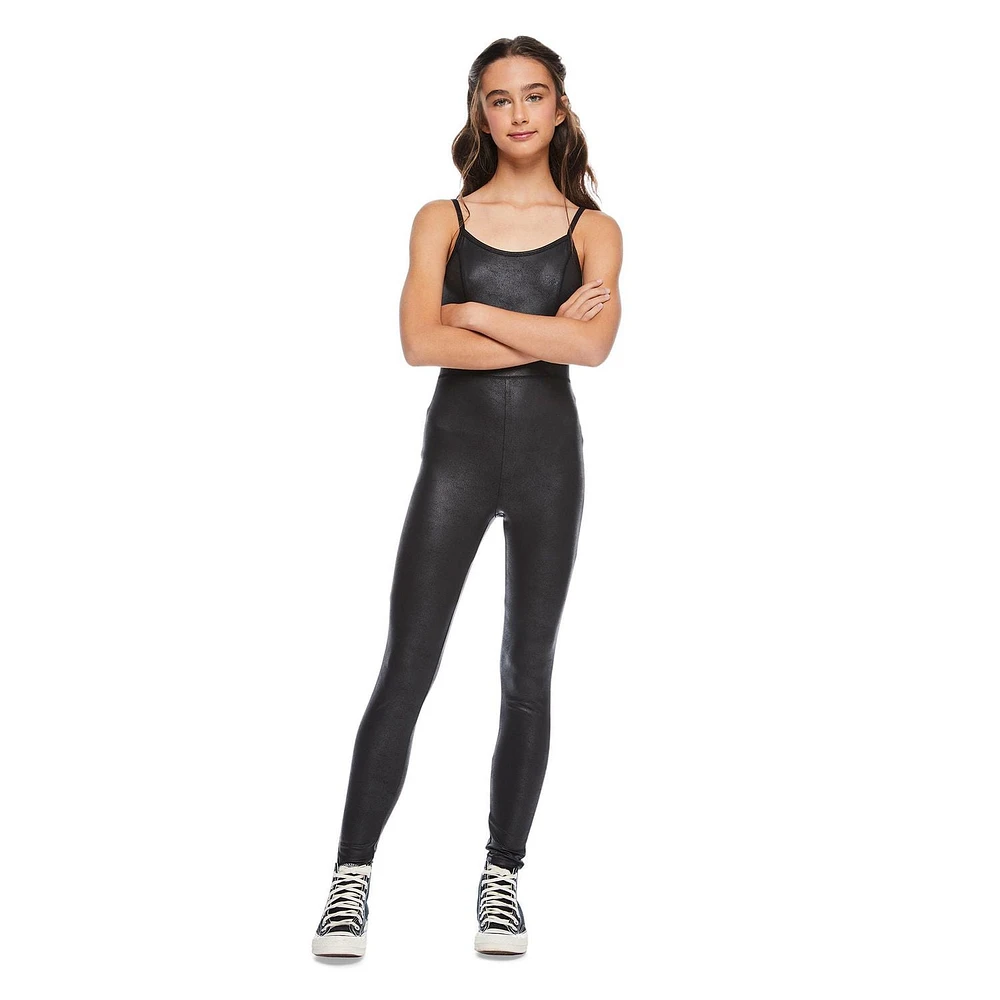 My Sister's Closet Girls' Faux Leather Unitard Bodysuit, Sizes S-XXL