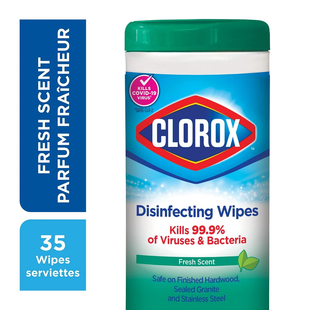 Serviettes désinfectantes Clorox® au parfum fraîcheur, boîte de 35