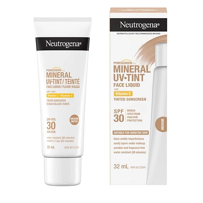 Fluide teinté Visage Neutrogena Purescreen+ Mineral UV, écran solaire, teint clair, FPS 30, Vitamine E, Protection UV, 32 ml 32 ml