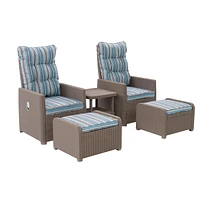 CorLiving Lake Front 5pc Rust Proof Resin Wicker Patio Recliner and Ottoman Set