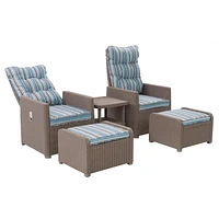 CorLiving Lake Front 5pc Rust Proof Resin Wicker Patio Recliner and Ottoman Set