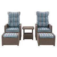 CorLiving Lake Front 5pc Rust Proof Resin Wicker Patio Recliner and Ottoman Set