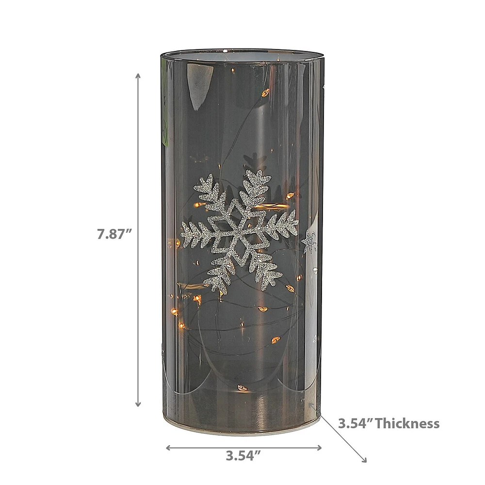 Led Cylinder Glass Stand 7.88" Silver Snowflake Large