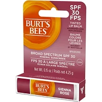 Burt’s Bees® Tinted Lip Balm, SPF 30 100% Natural Origin Mineral Sunscreen, Sienna Rose -, 1 Tube