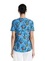 Disney Mickey Mouse and Friends 100 Percent Nice Women's V-Neck Print Scrub Top