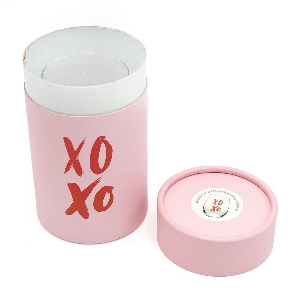 Way to Celebrate Valentine Wine Glass in a Pink Round Box Xoxo