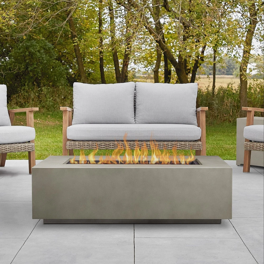 Aegean Large Rectangle Propane Gas fire table in Mist Gray with Natural Gas Conversion kit