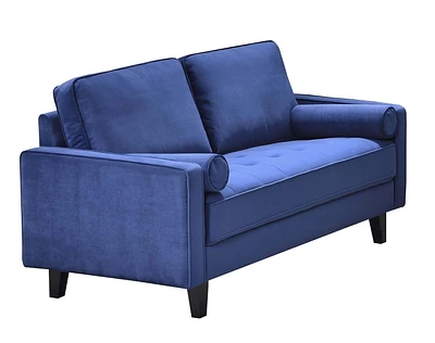 Topline Home Furnishings Loveseat with 2 Pillows, Blue Velvet