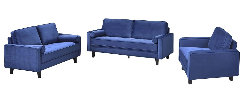 Topline Home Furnishings Loveseat with 2 Pillows, Blue Velvet