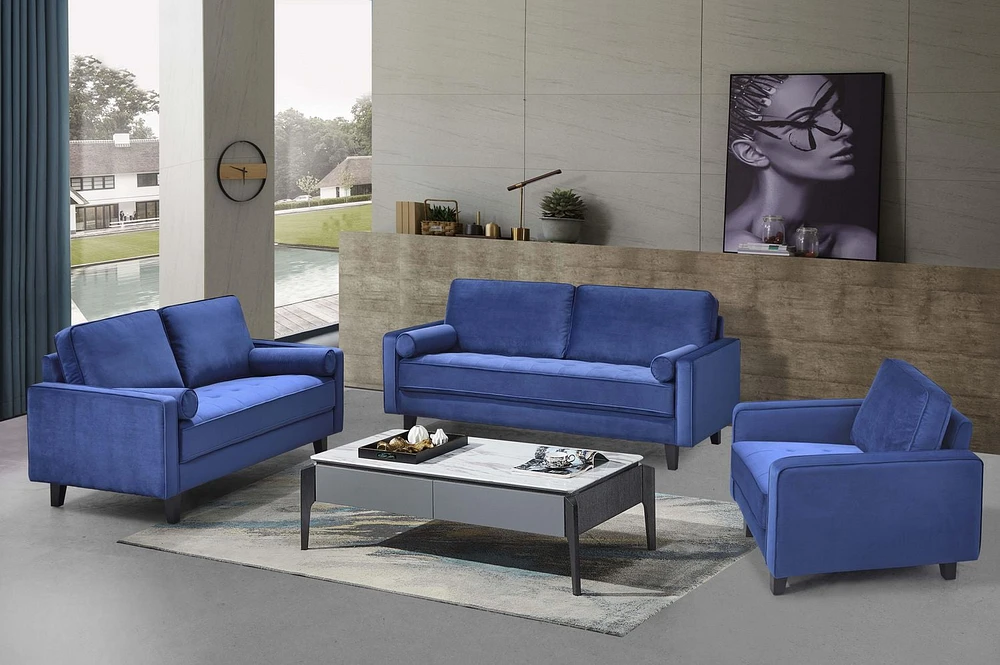 Topline Home Furnishings Loveseat with 2 Pillows, Blue Velvet