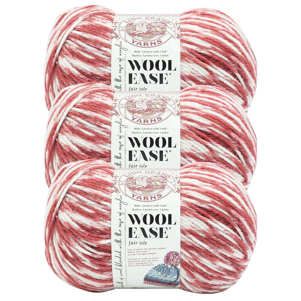 Lion Brand Wool-Ease Fair Isle Yarn #4 Medium/Worsted Acrylic/Wool Yarn 3 Pack - 150g/318m