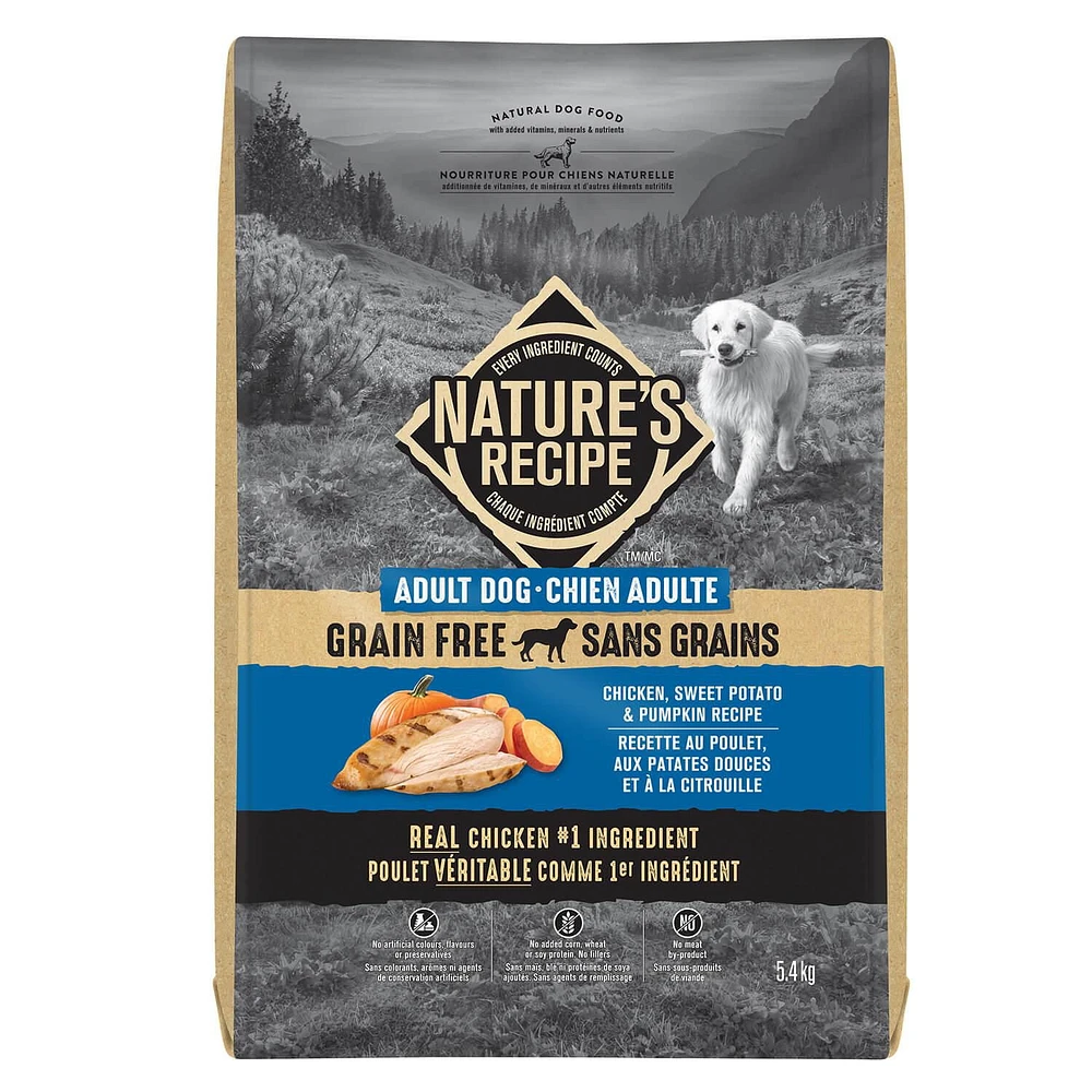 Nature's Recipe Nourriture Sans Grains Au Poulet Pour Chiens Adultes 5,4 kg