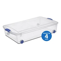 Sterilite 47L Wheeled Underbed Latch Box Blue - 4 Pk