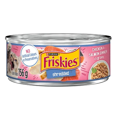 Friskies Shredded Chicken & Salmon Dinner, Wet Cat Food 156g, 156 g