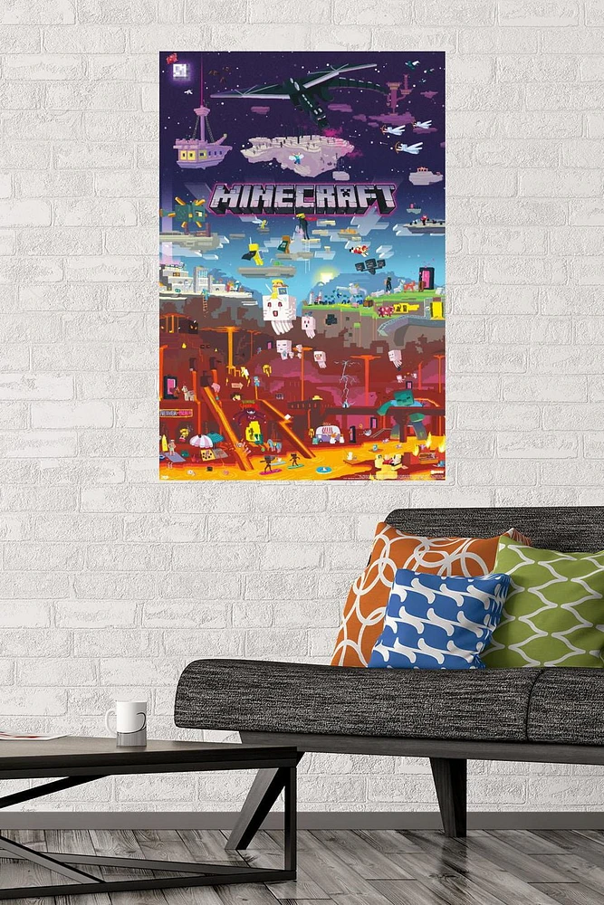 Minecraft – World Beyond 22.375" x 34" Wall Poster with Beechwood Magnetic Frame, by Trends International