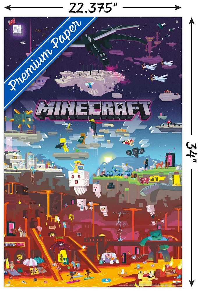 Minecraft – World Beyond 22.375" x 34" Wall Poster with Beechwood Magnetic Frame, by Trends International