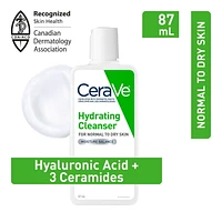 CeraVe Hydrating Facial Cleanser with Hyaluronic Acid and 3 Ceramides | Gentle Moisturizing Non-Foaming Facial Cleanser for Men & Women | Daily Face Wash for Normal to Dry Skin | Fragrance Free, Travel Size, 87 mL, Effective & Non-Greasy Cleanser