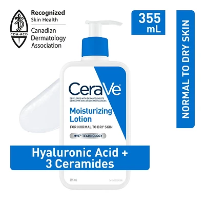 CeraVe Moisturizing Lotion, Body Lotion, Face Moisturizer, and Hand Cream  for Women & Men with Hyaluronic Acid and 3 Ceramides. For Normal to Dry Skin & Sensitive Skin, Fragrance-Free, 355mL, Lightweight hydrating lotion