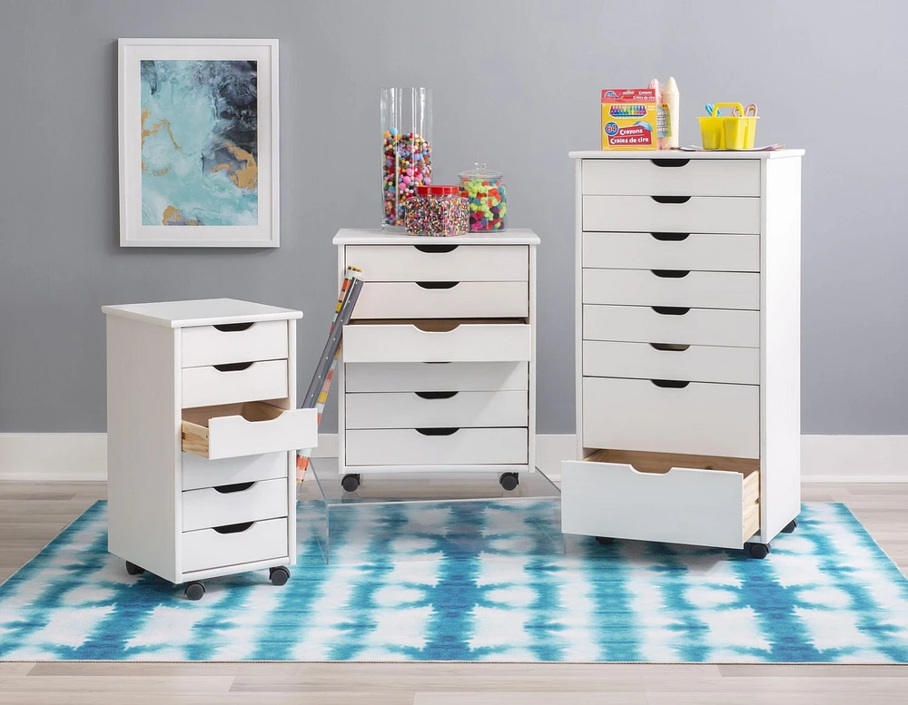 Craydon Six-Drawer Rolling Storage Cart, Whitewash