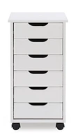 Craydon Six-Drawer Rolling Storage Cart, Whitewash