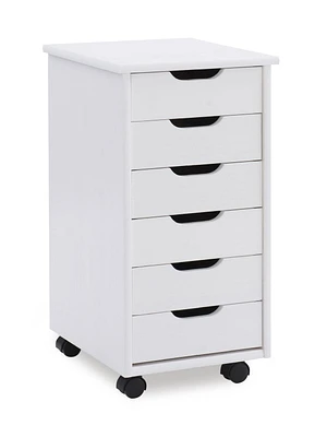 Craydon Six-Drawer Rolling Storage Cart, Whitewash