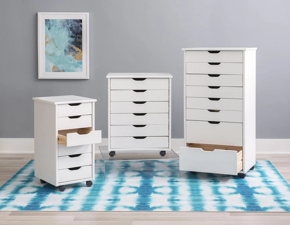 Craydon Six-Drawer Rolling Storage Cart, Whitewash