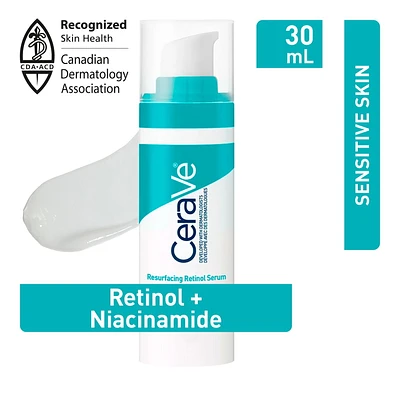 CeraVe Resurfacing Retinol Serum for Face with Niacinamide & Encapsulated Retinol. Helps even Skin Tone, Improve Skin Smoothness & Reduce Post-Acne Marks. Gentle, Fragrance-free, & Non-Comedogenic, 30ML, A full-face lightweight serum