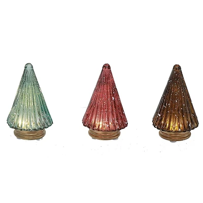 Led Glass Cone Tree Decor 3.62" - Set of 3