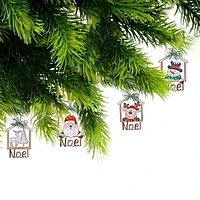 Wooden House Shape With Noel Ornament - Set of 12