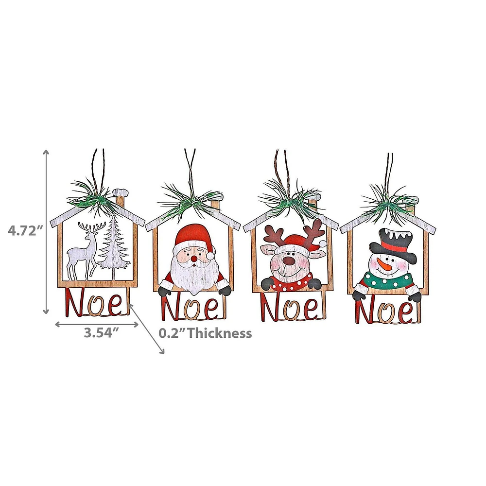 Wooden House Shape With Noel Ornament - Set of 12