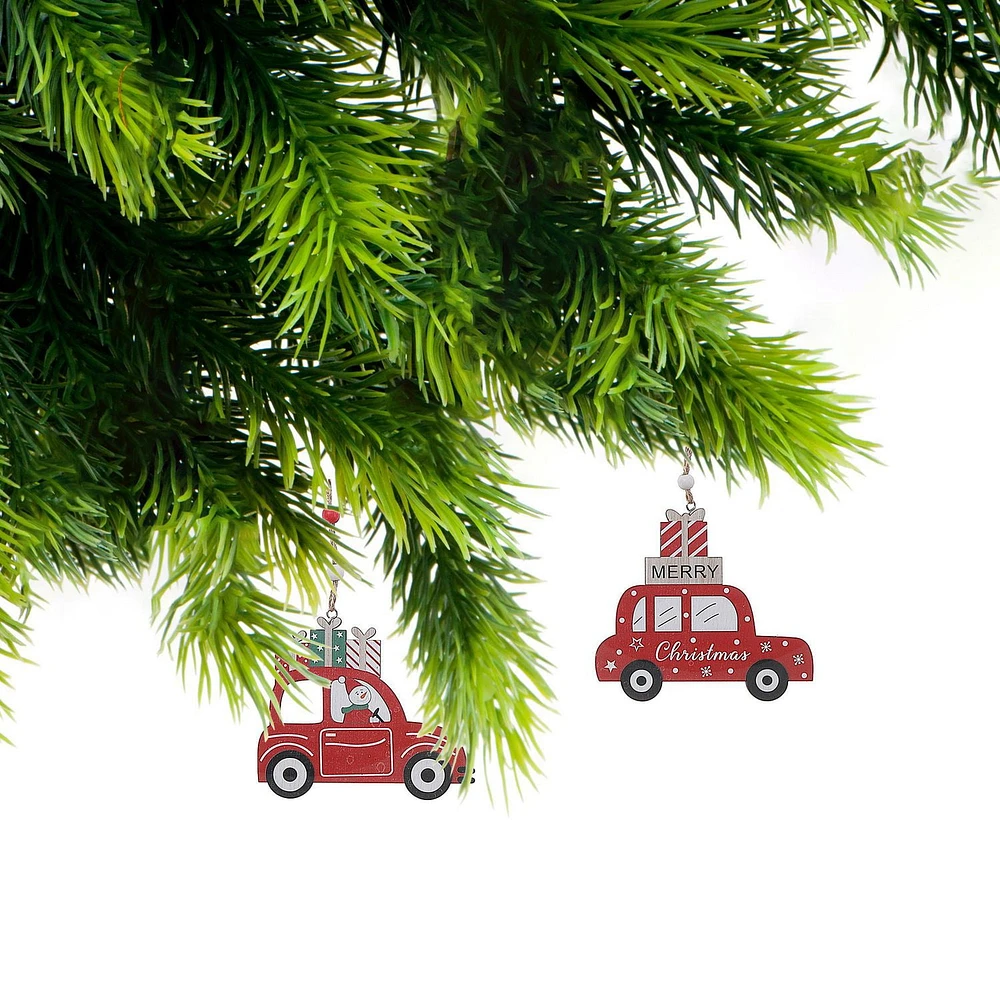 Wooden Car Ornament - Set of 12