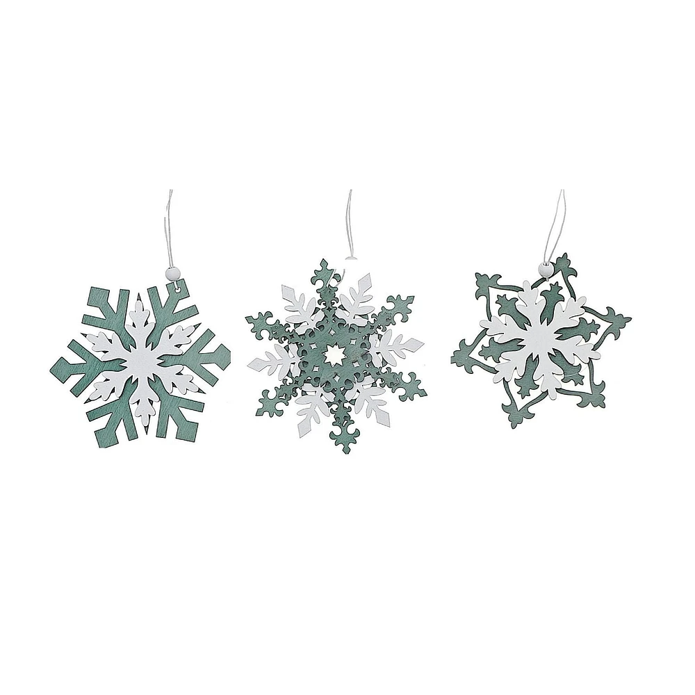 Wooden Snowflake Ornament - Set of 10