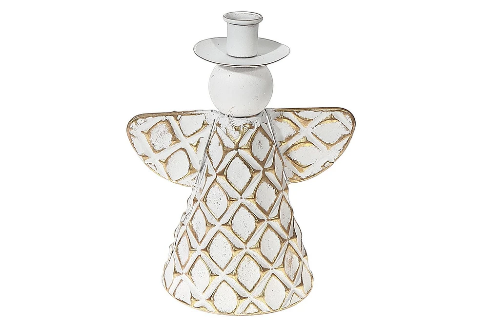 Gold With White Angel Metal Candle Holder