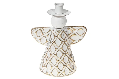 Gold With White Angel Metal Candle Holder