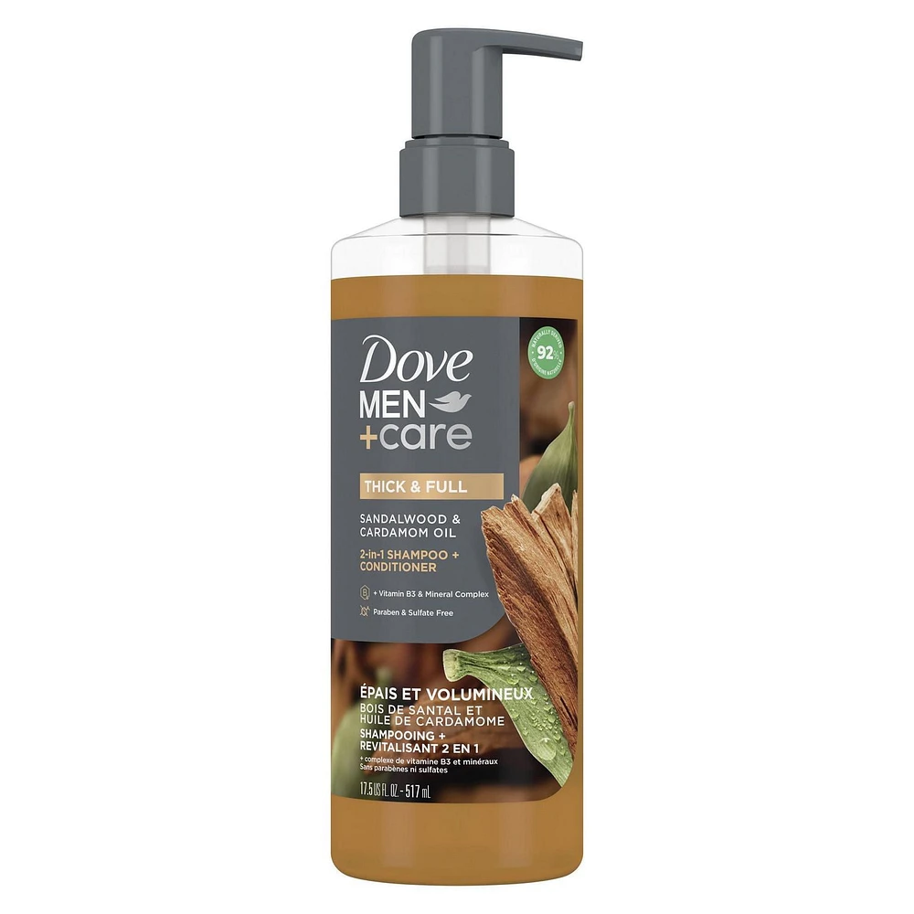 Dove Men+Care Thick & Full  Sandalwood & Cardamom Oil 2-in-1 Shampoo + Conditioner, 517 ml Shampoo + Conditioner